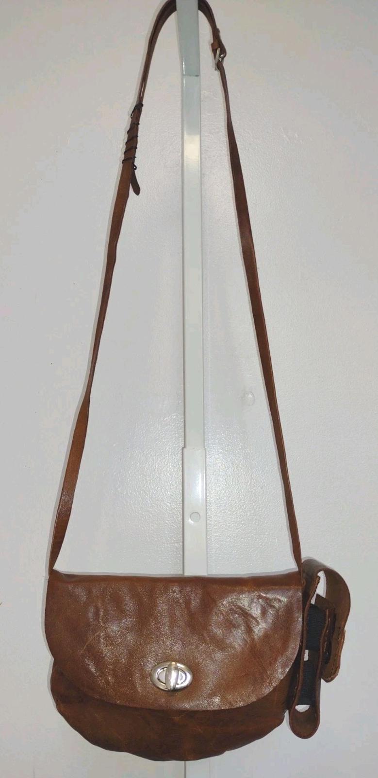 Vintage 80s Handmade Leather Crescent Crossbody Bag Falcon Crest Turn Lock