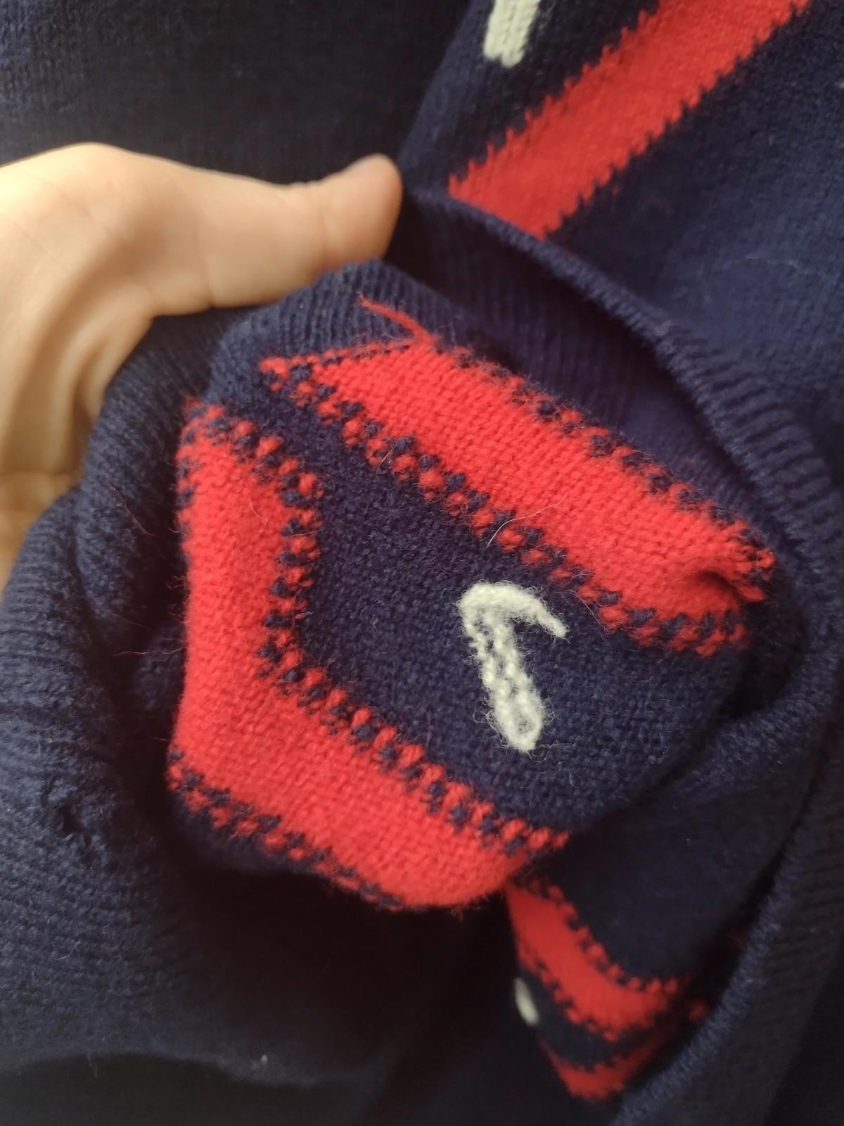 Vintage Pringle Sports Wool Sweater XL Navy Red Geometric Made in Scotland
