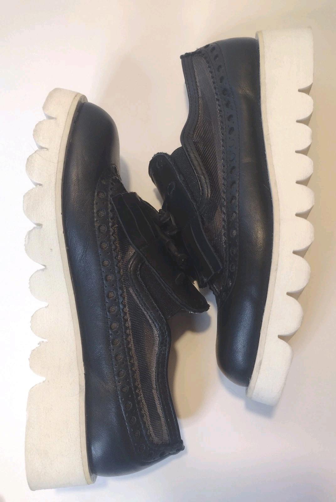 Giordana F Italy Black Leather Tassel Loafers Mesh 1.5in Platform Size 6.5‑7
