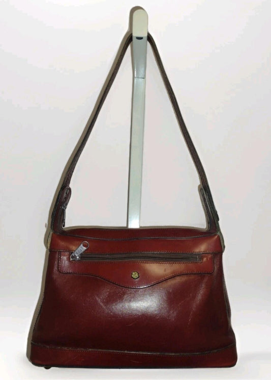 Vintage 70s John Romaine Oxblood Leather Shoulder Bag Crest Logo Brass Feet 12x8