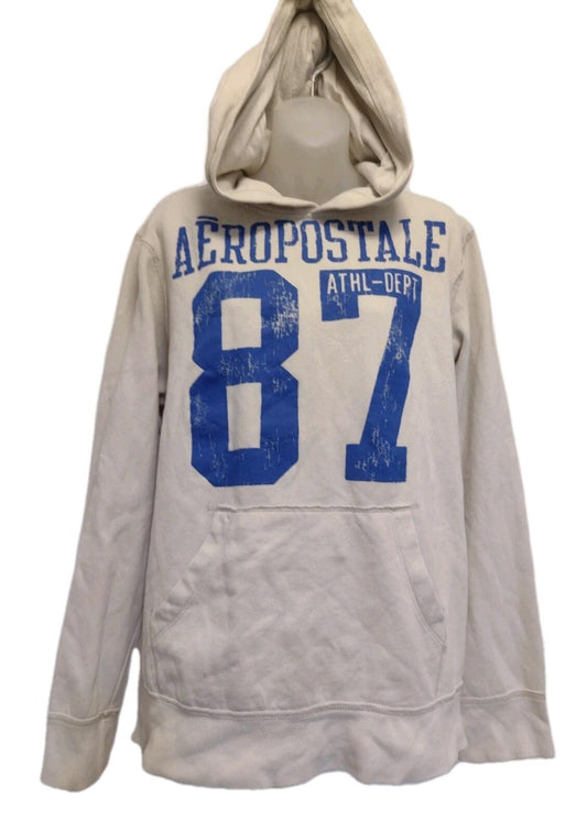 Vintage Aeropostale 87 Hoodie Men’s M Bone Off‑White Soft Fleece Y2K Distressed