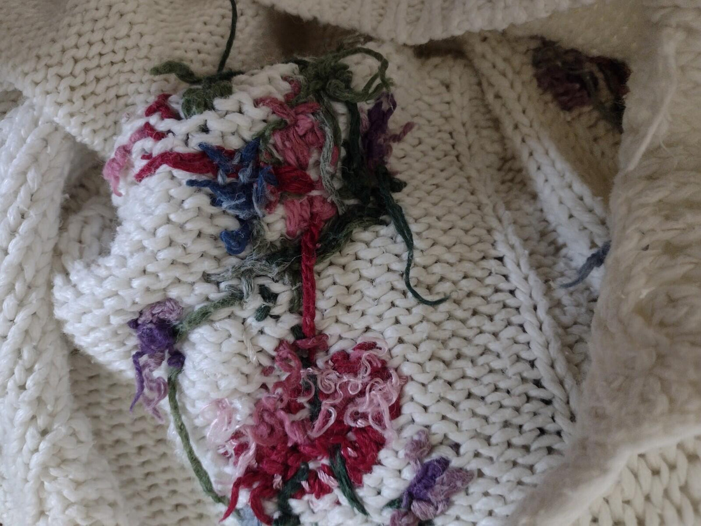 Vintage 80s Bobbie Brooks Hand Knit Floral Ramie Sweater L Korea Scallop Hem