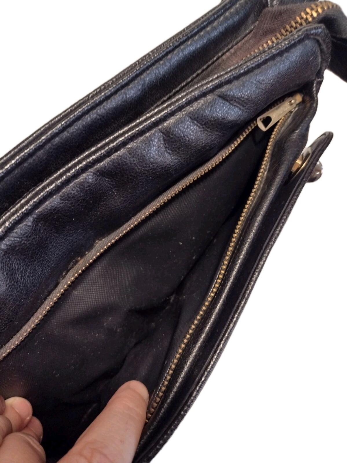 Vintage 60s Theodor Black Leather Shoulder Bag With Foldout Organizer