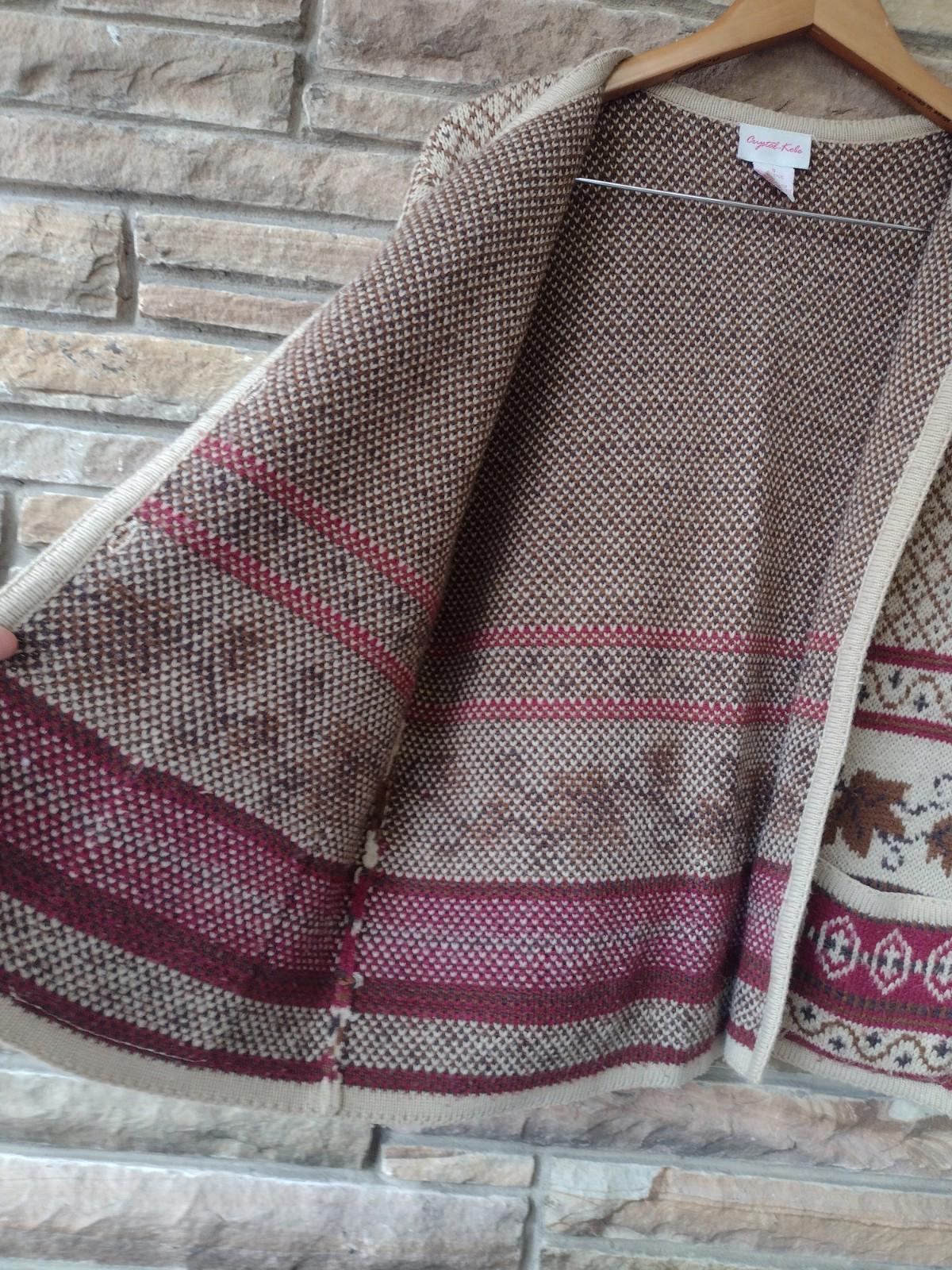 Vintage Crystal-Kobe Leaf Knit Cardigan Small Acrylic Fall Sweater Mexico