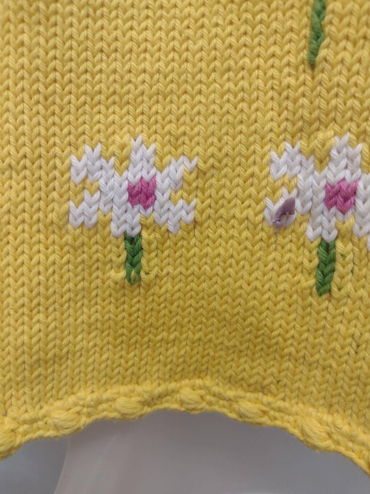 Rey Wear Hand Knit Bolivia Cotton Daisy Cardigan M Popcorn Stitch Yellow