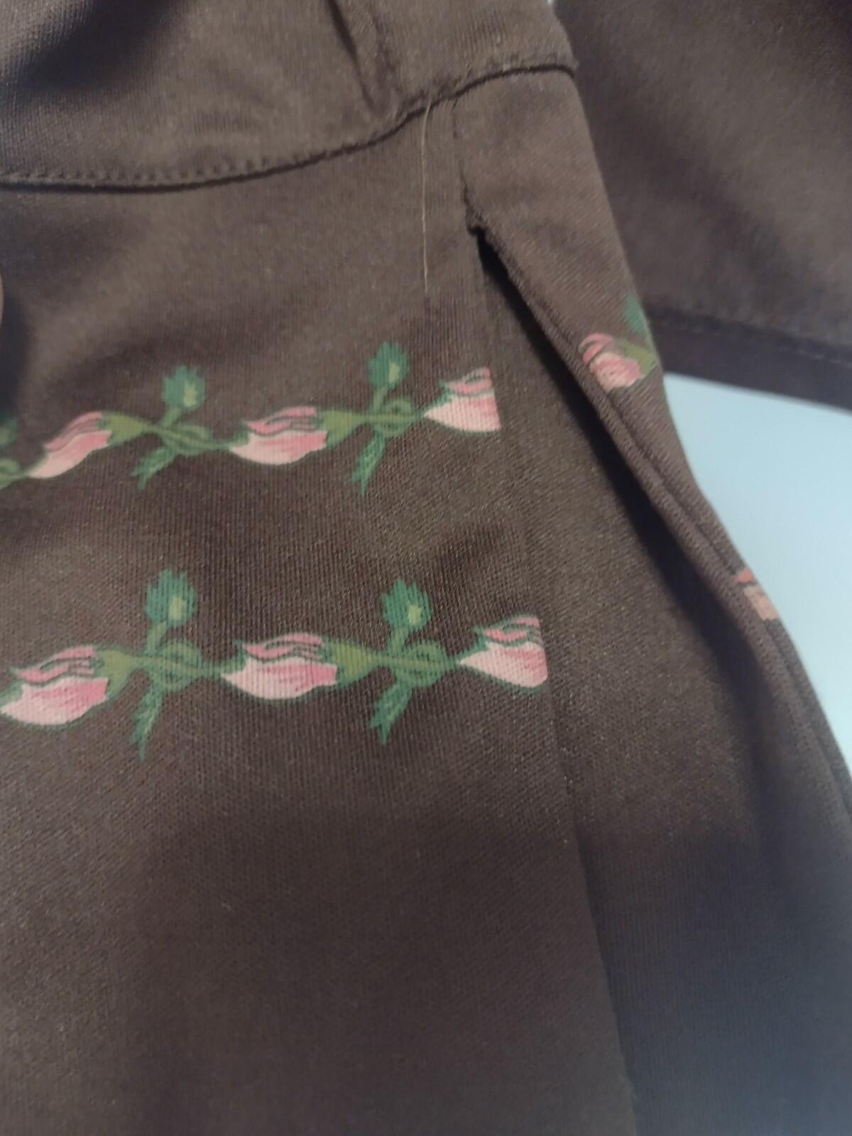 70s Brown Floral Print Button Up Blouse Long Sleeve Boho XS