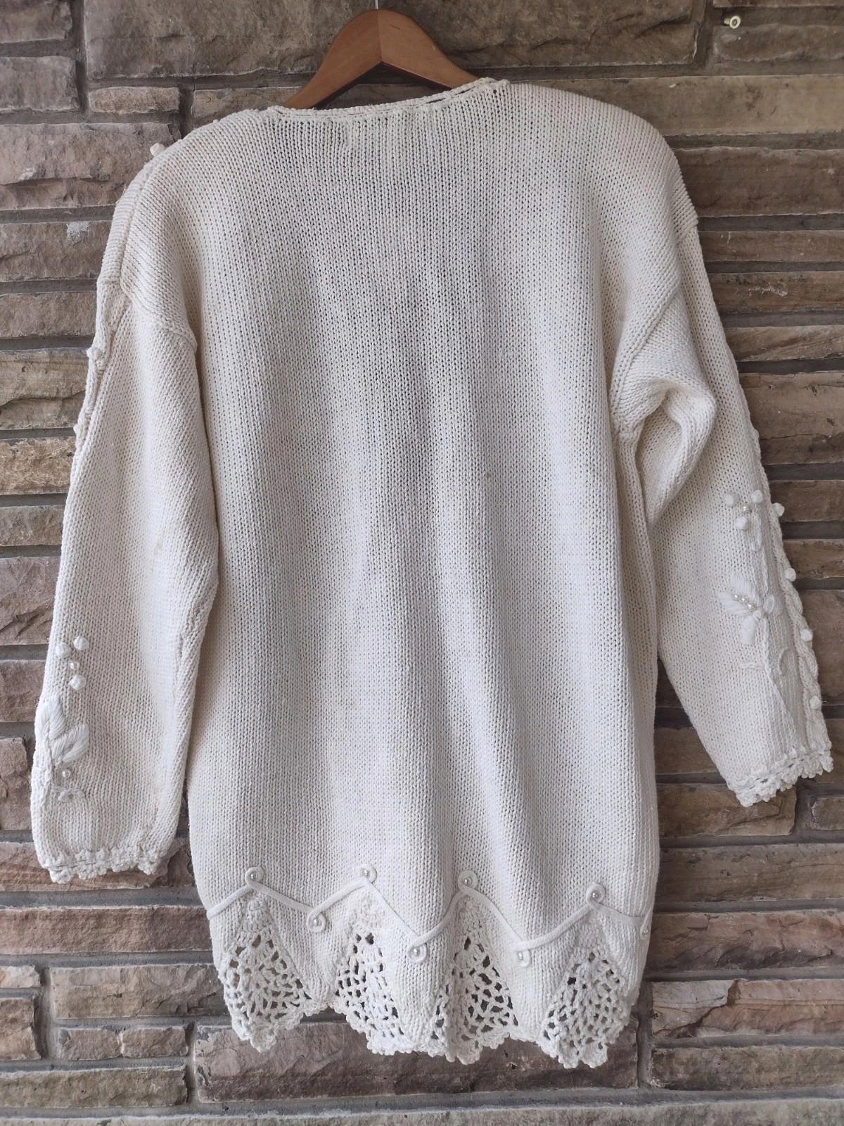 Vintage Meeting Street Ramie Cotton Embroidered Cardigan M Deadstock Lace Knit