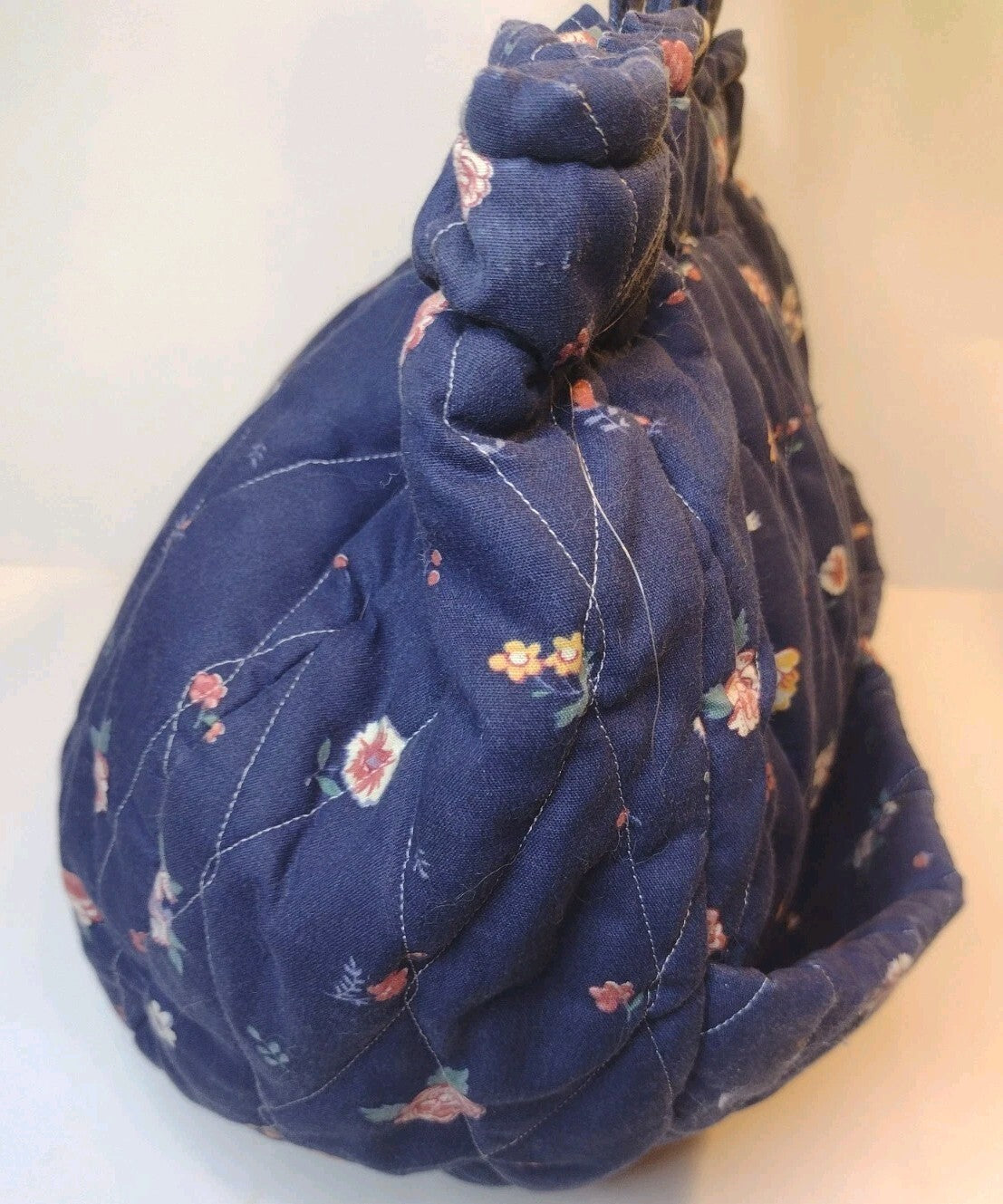 VTG 80s Quilted Craft Tote Bag Hinged Frame Knitting Sewing Floral Handmade
