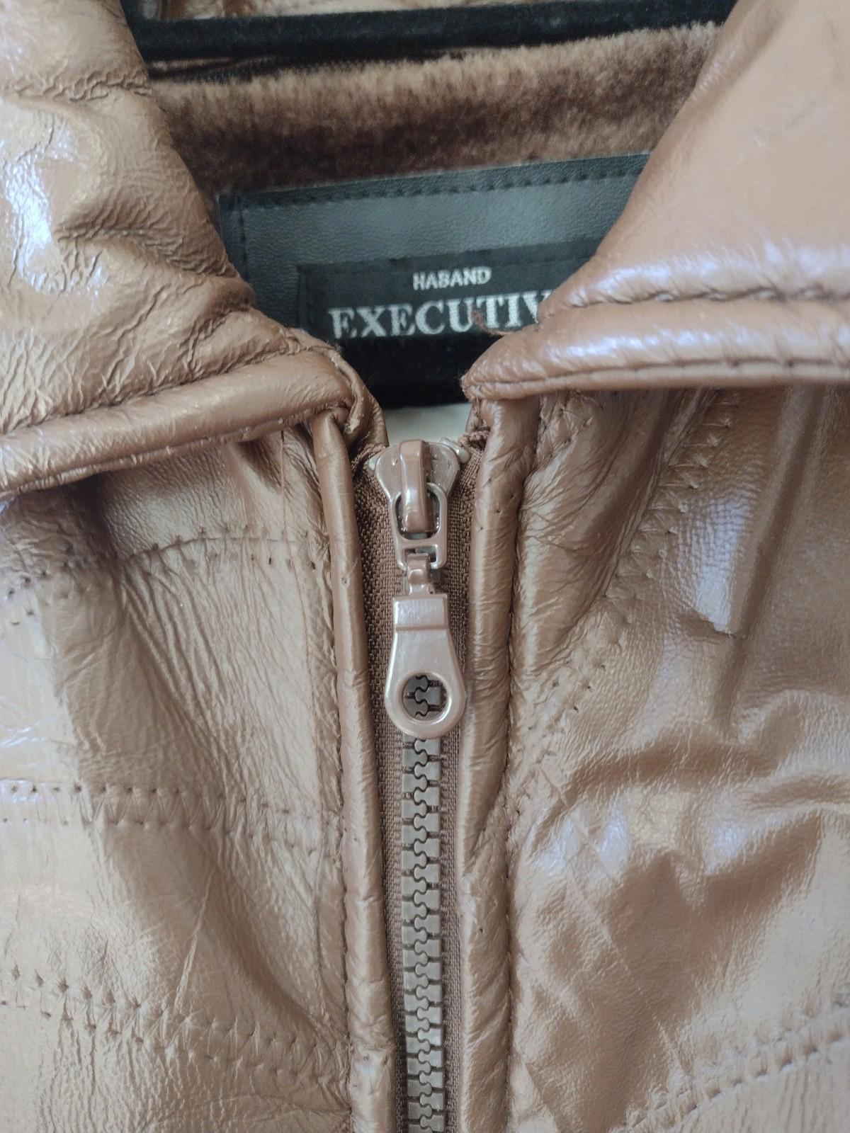 Vintage Genuine Patchwork Leather Jacket Brown W Zip Out Faux Fur Lining Sz XL