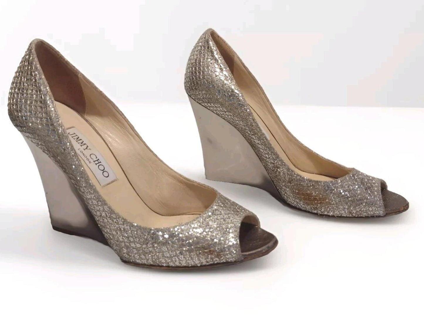 Vintage Jimmy Choo Mirror Sparkle Wedge Heels Sz 36 / 5.5