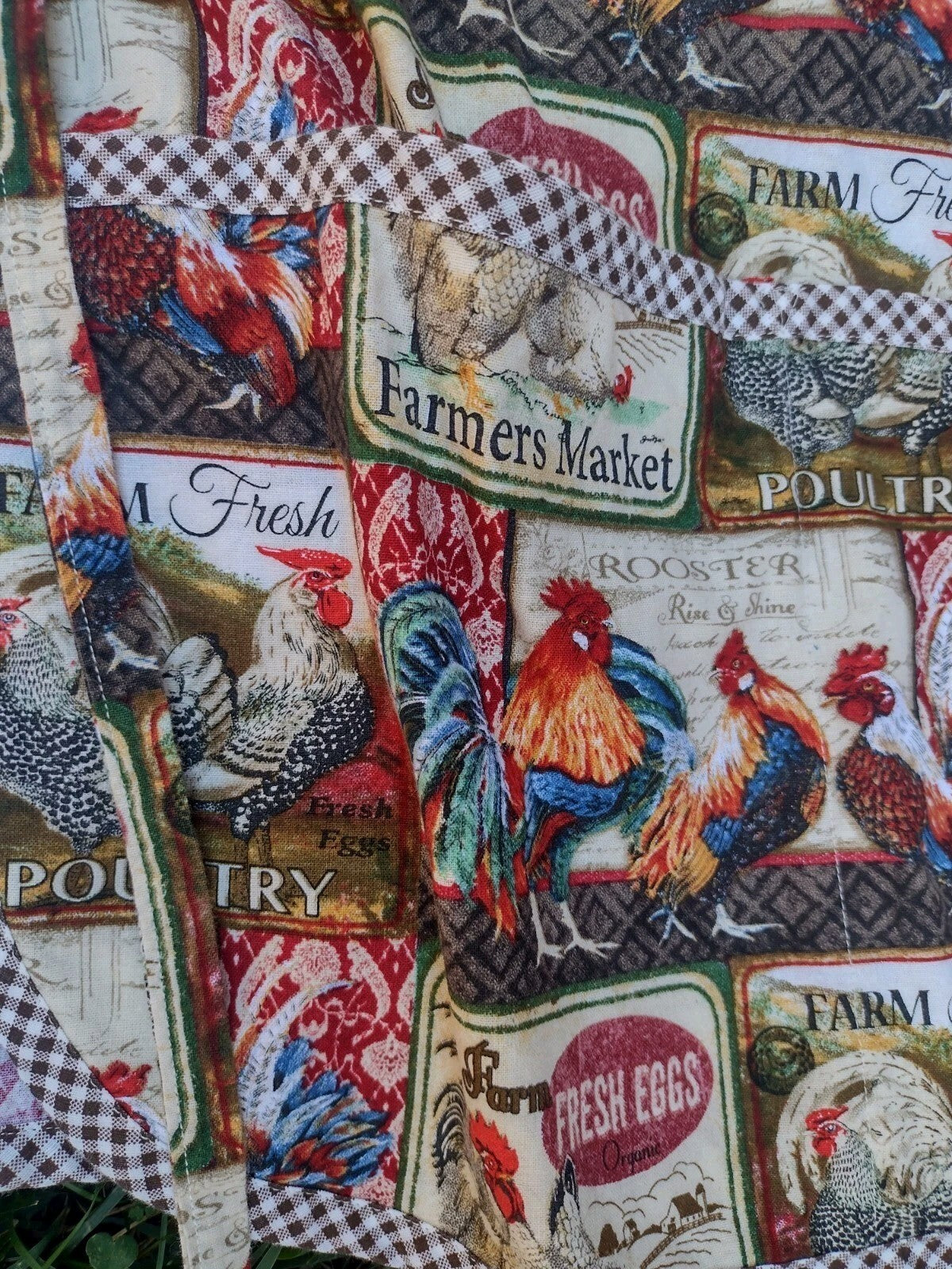 Country Chicken Apron Lot Reversible Farmhouse Rooster Hen Cotton Kitchen Set 2
