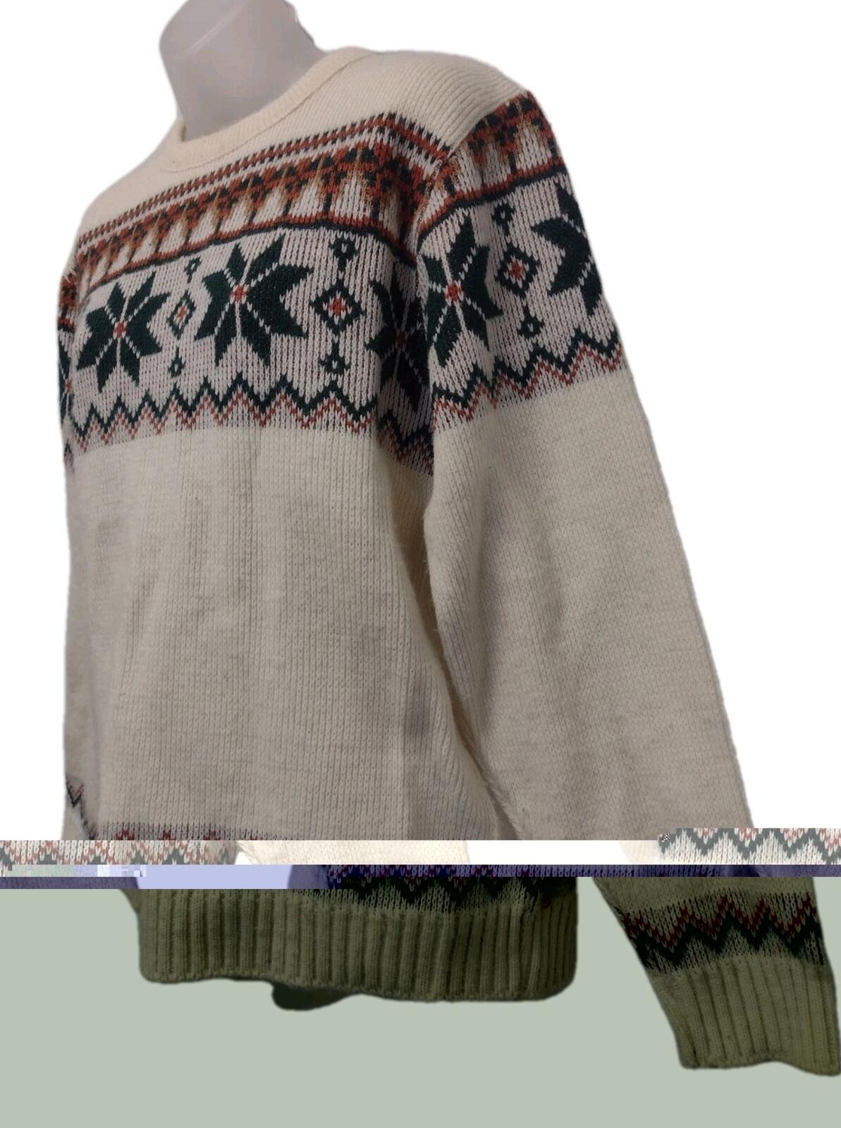 80s McBriar Fair Isle Sweater M Cream Rust Green Nordic Knit