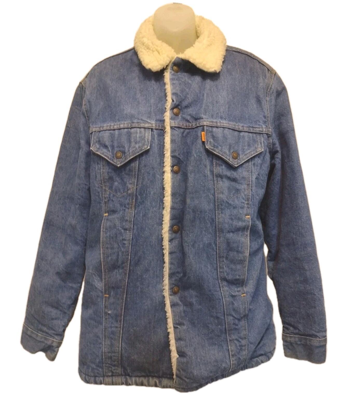 70s Levi’s Trucker Sherpa Lined Jacket Snap Front USA Made Orange Tab Sz 40