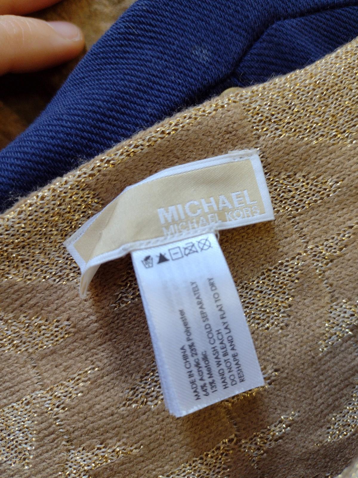 Michael Kors Leggings M + Logo Scarf Set Navy Gold Hardware Designer Bundle