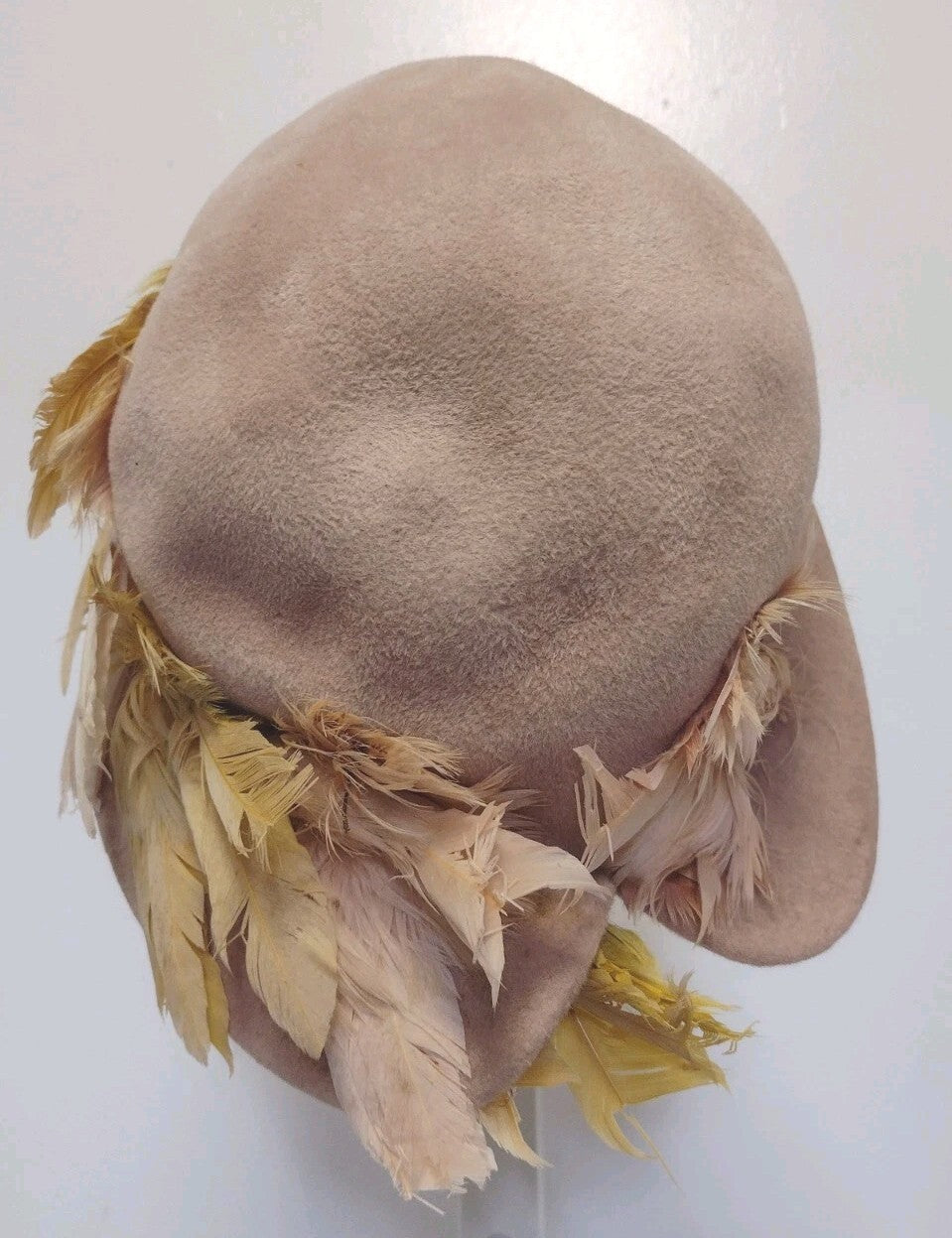 Vintage 1920s 1930s Custom Cloche Hat Velour Felt Feather Art Deco Flapper