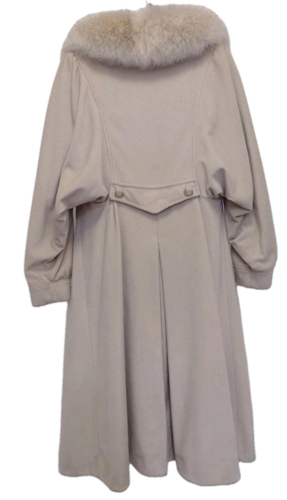 VTG 50s Youthcraft Beige Cashmere Blend Coat Fox Fur Collar Double Breasted Sz S
