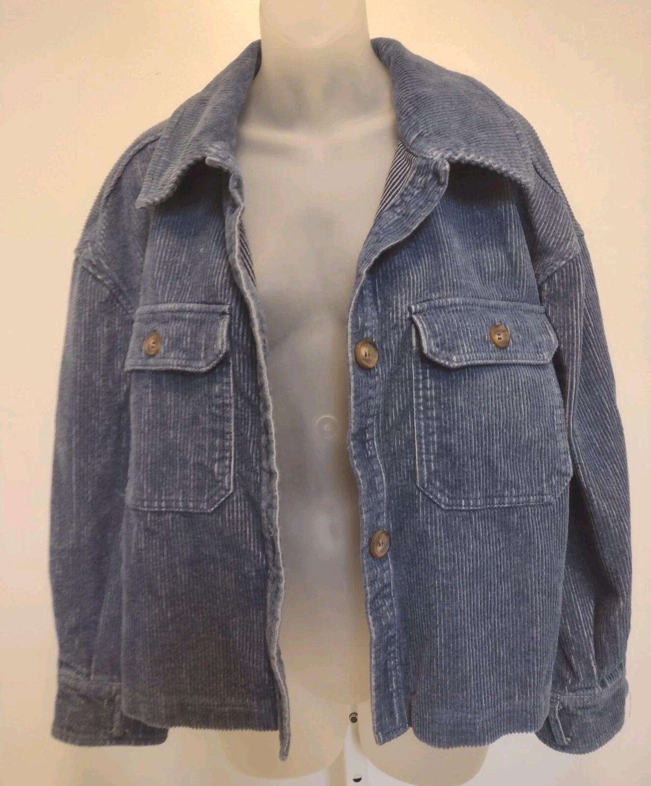 Avec Les Filles Cropped Corduroy Jacket L Shacket Blue Cute Cotton Top