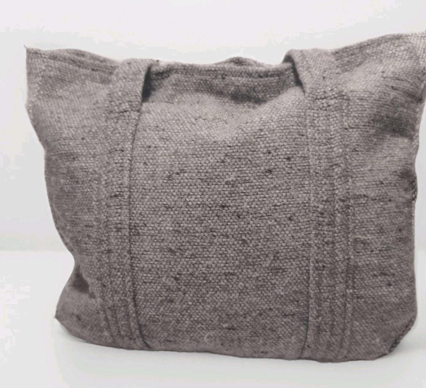 1960s–70s Au Terroir Hand Loomed Wool Tote Bag Gray Speckled Canada Artisan