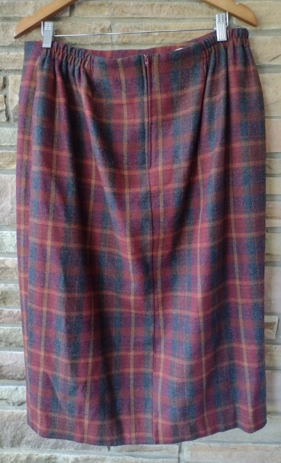 Lady Hazan Vintage 18W Wool Blend Plaid Wrap Look Skirt Fringe USA Made