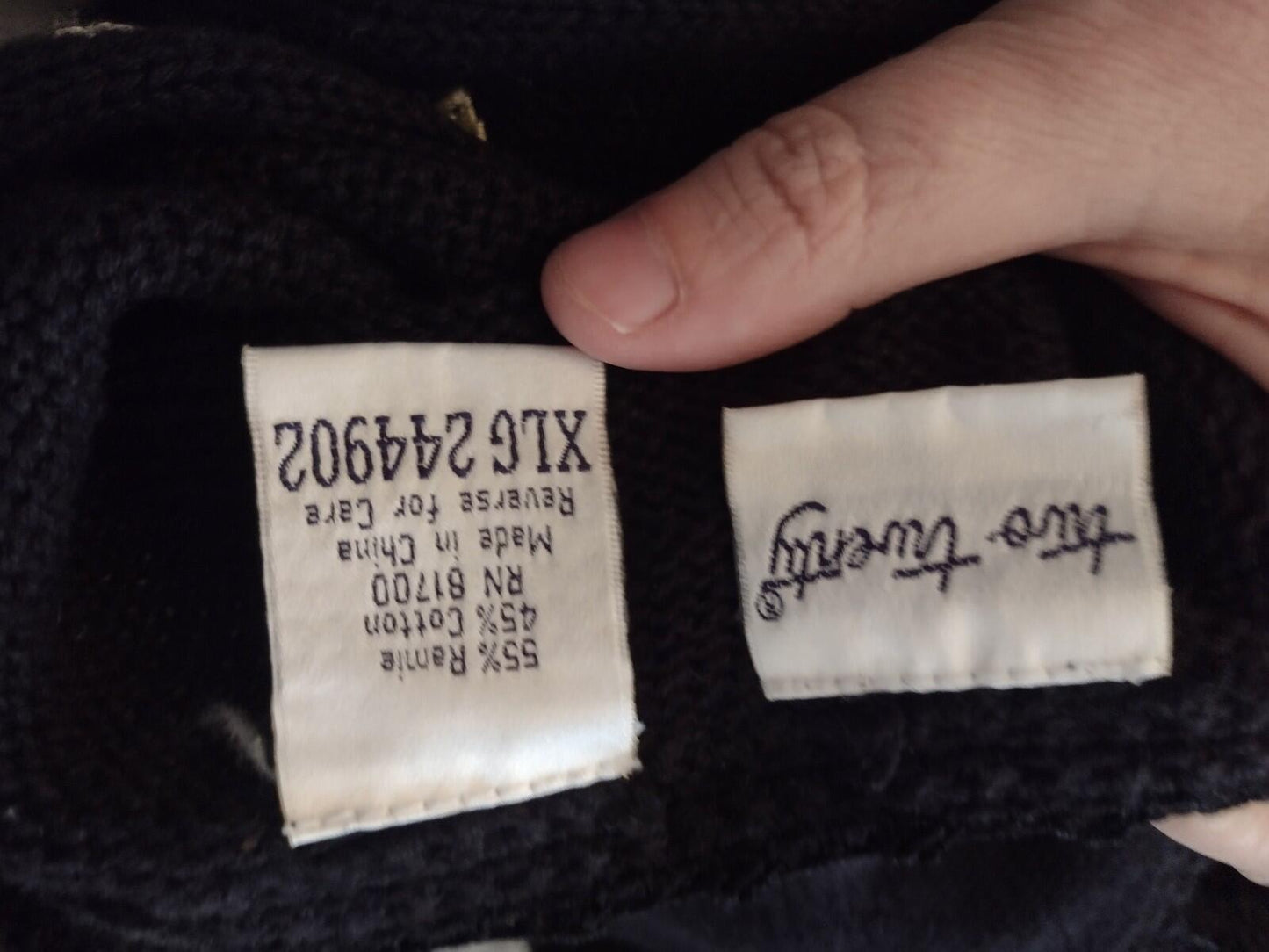 VTG 90s XL Ramie Cotton Floral Embroidered Knit Vest Black