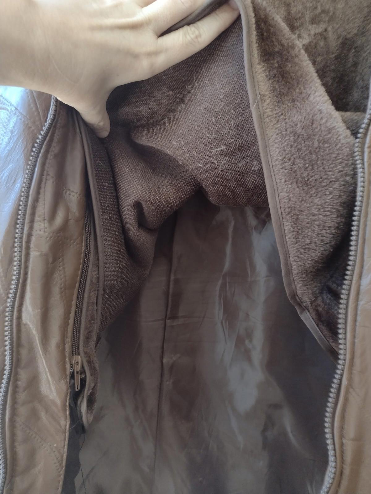 Vintage Genuine Patchwork Leather Jacket Brown W Zip Out Faux Fur Lining Sz XL