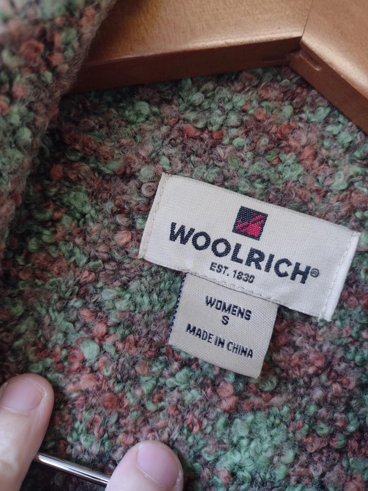 Woolrich Sweater Vest Popcorn Knit Boucle Women's S Green Brown Zip Wool Blend