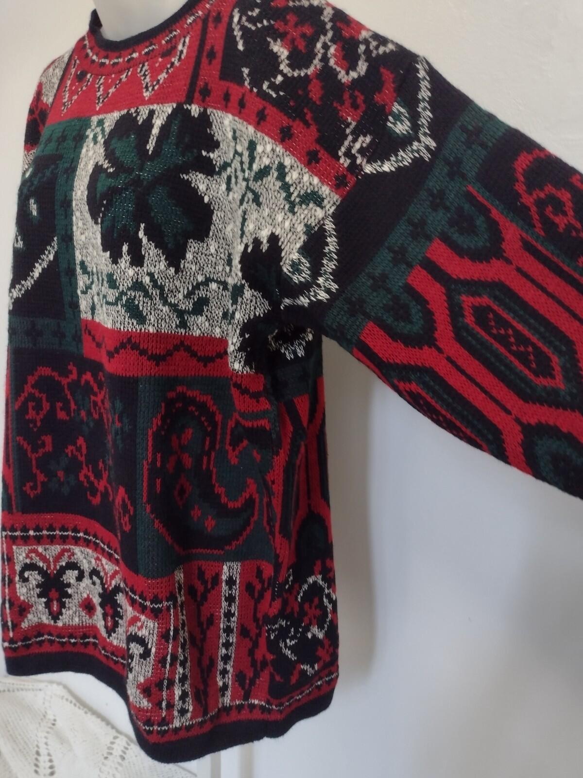 Vintage 80s Frascati USA Folk Clover Pattern Sweater Acrylic Women’s Size 40