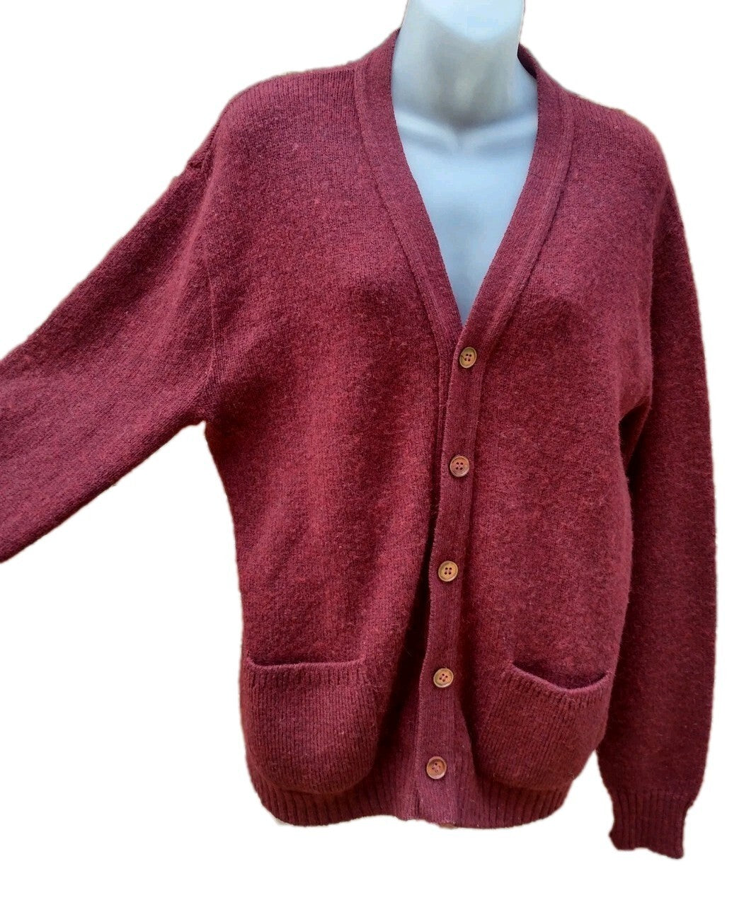 Jantzen Cardigan Sweater Mens L Vintage 80s Burgundy Wool Blend Grandpa USA