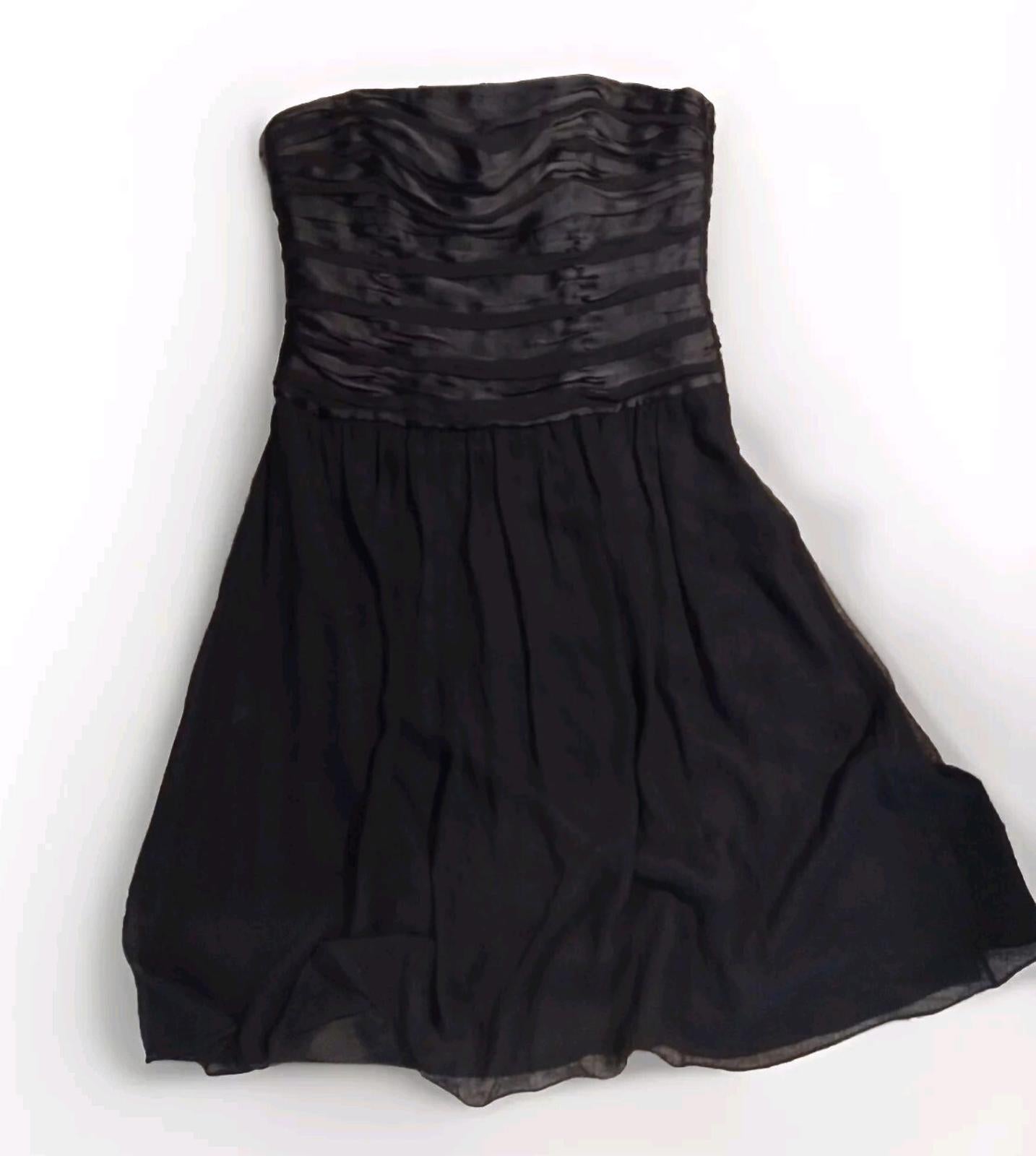 Black Chiffon And Satin Party Dress Knee Length Side Zip Pleated Bodice Sz 16
