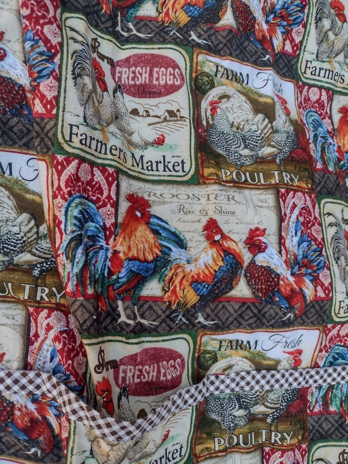 Country Chicken Apron Lot Reversible Farmhouse Rooster Hen Cotton Kitchen Set 2