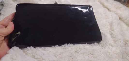 '50s black patent leather clutch frame bag catch fastener