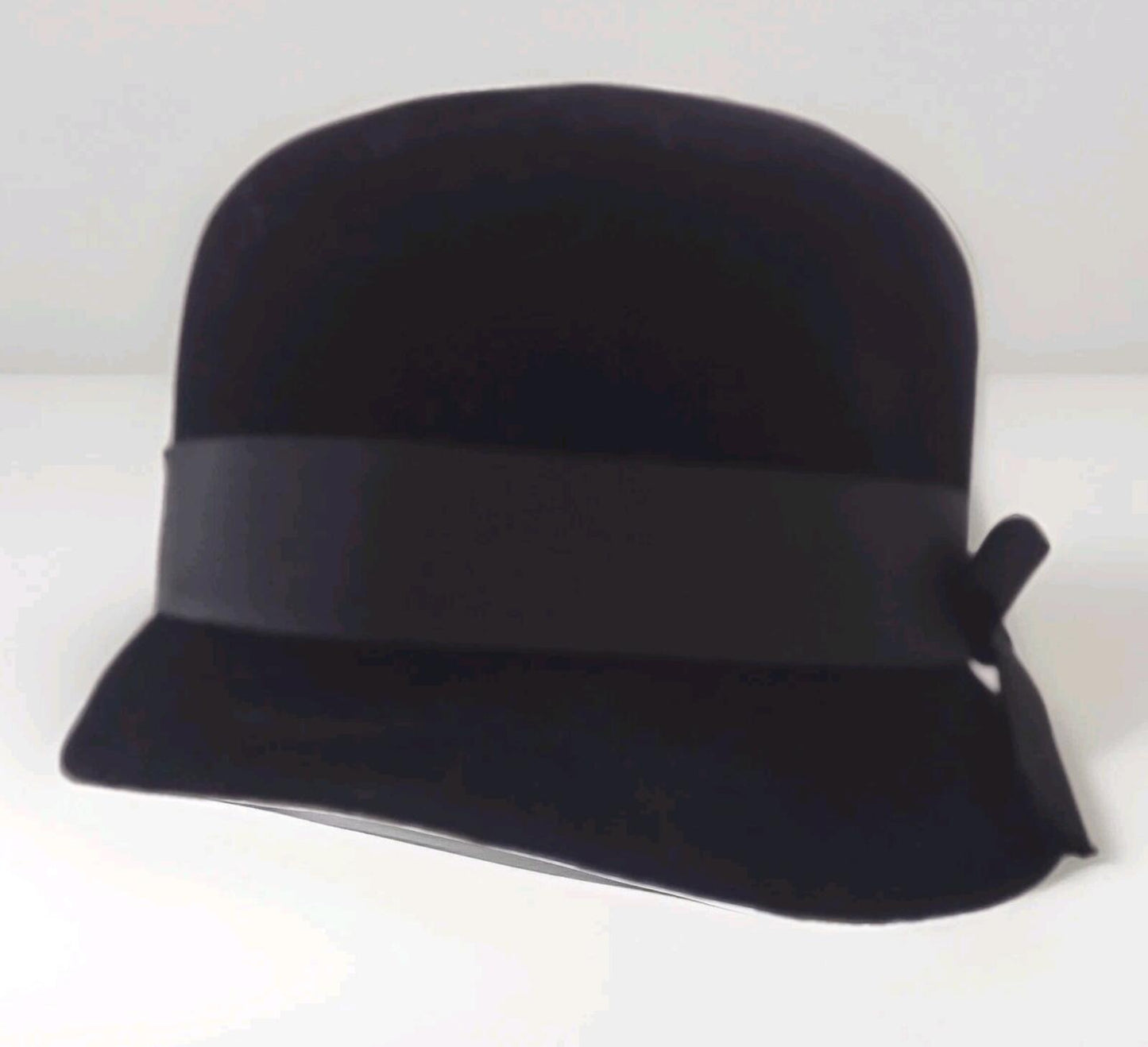 50s Merrimac Peachbloom Velour Black Hat Wired Brim Bow 22
