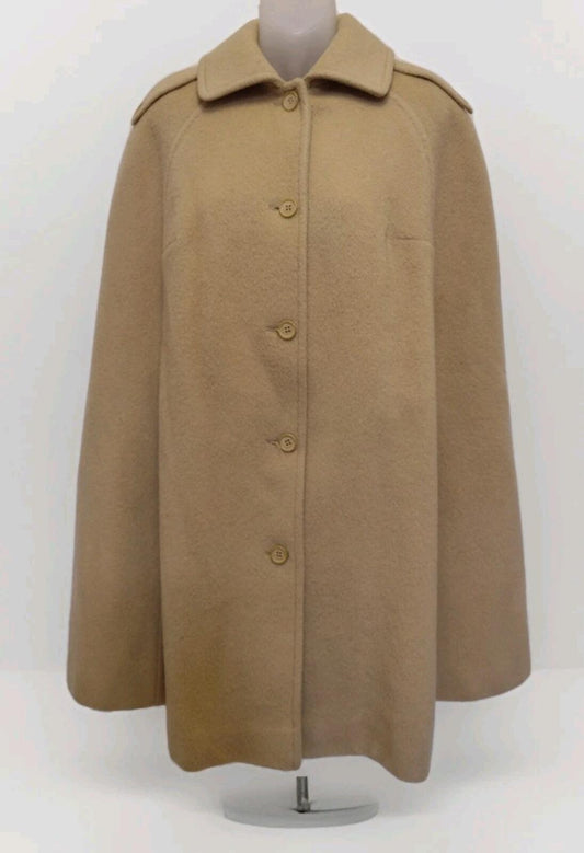 VTG 70s Pendleton 100% Virgin Wool Camel Cape Coat Arm Slits Satin Lined Sz 14