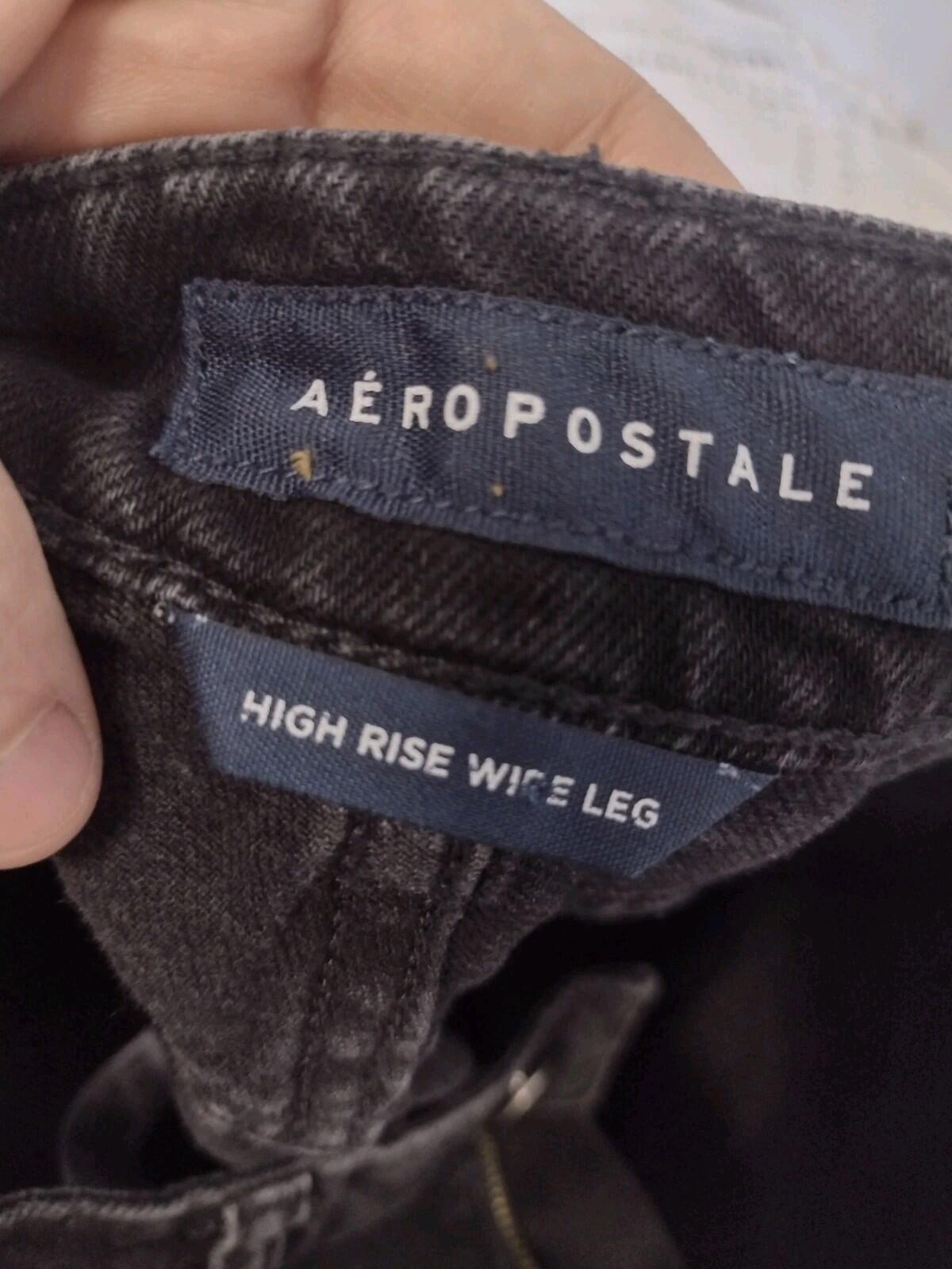Aeropostale High Rise Wide Leg Cargo Jeans Black Y2K Streetwear Women's Sz 0 Reg