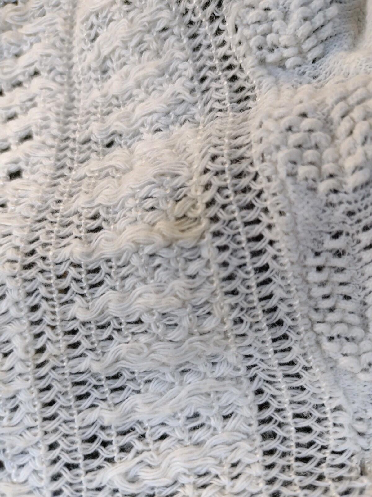 Knit Baby Blanket Cream Cotton Blend Crib Pram Vintage 80s Heirloom Lace