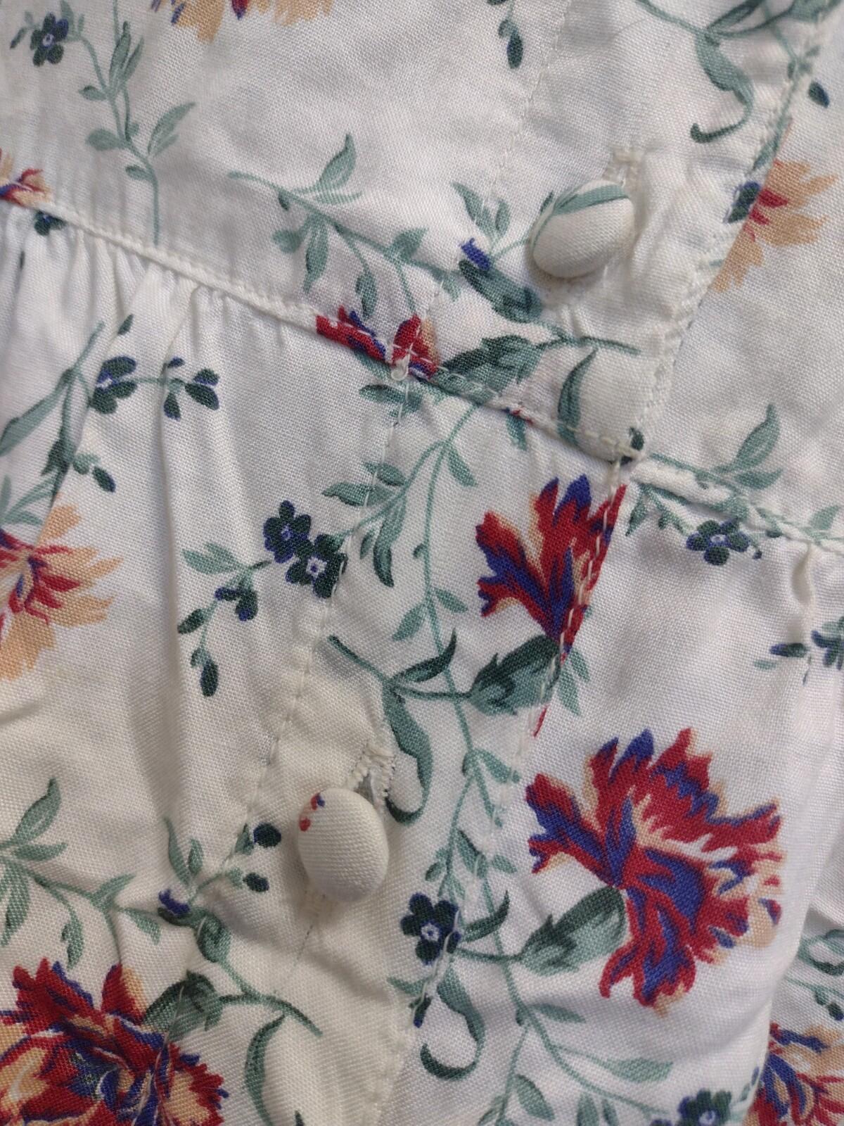 VTG L.L.Bean Floral Rayon Dress Petite 14 Made in USA Button Front Tie Back