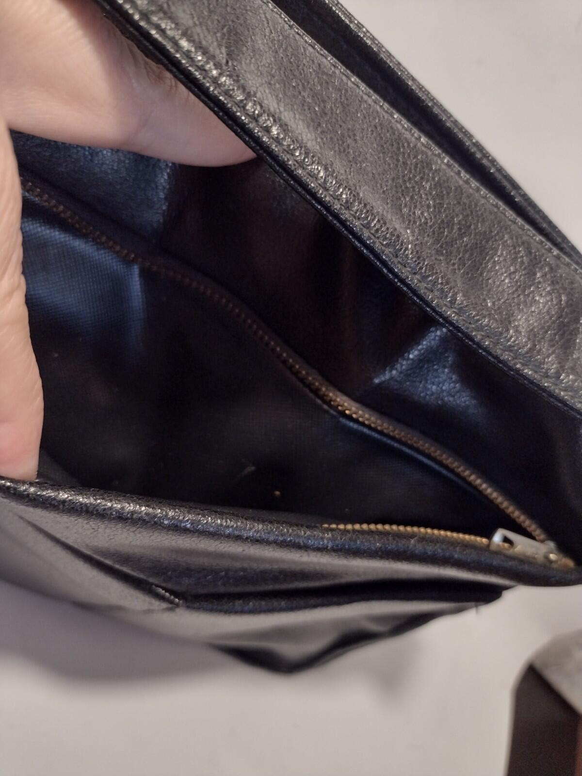 Vintage 60s Theodor Black Leather Shoulder Bag With Foldout Organizer