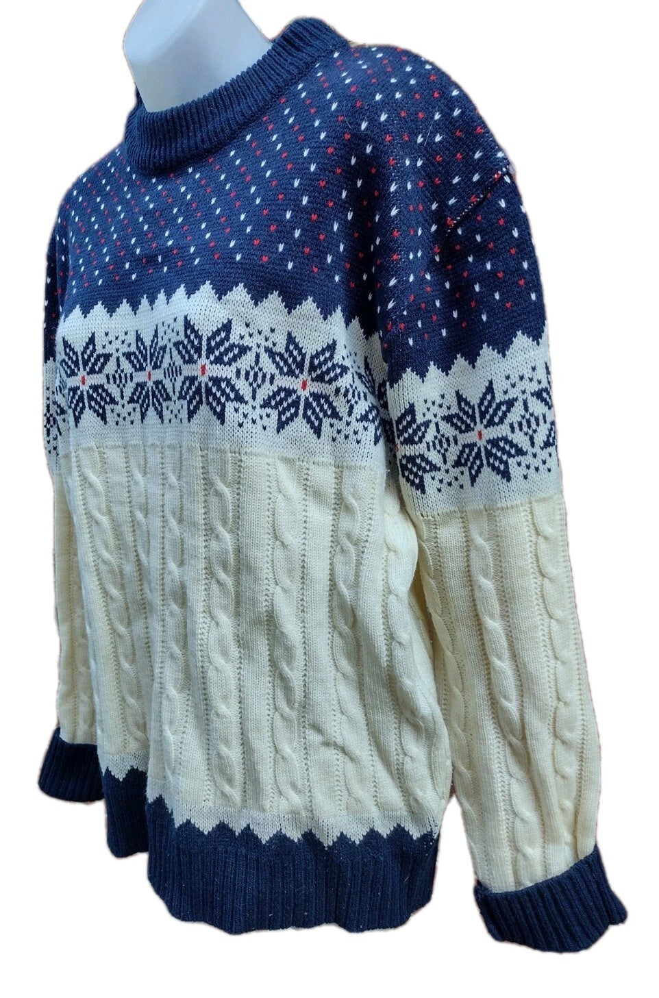Vintage Andhurst Nordic Fair Isle Cable Knit Sweater Mock Neck Blue Cream M Mens