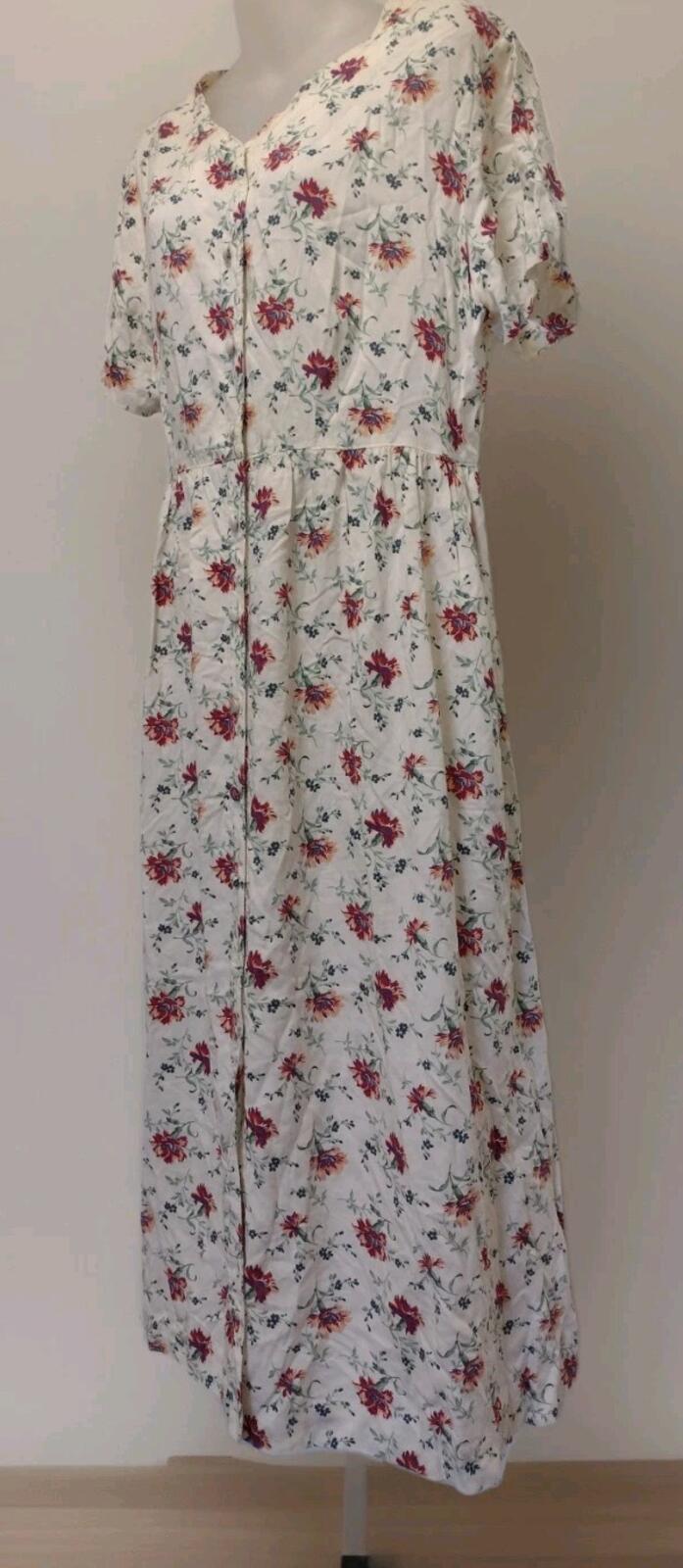 VTG L.L.Bean Floral Rayon Dress Petite 14 Made in USA Button Front Tie Back