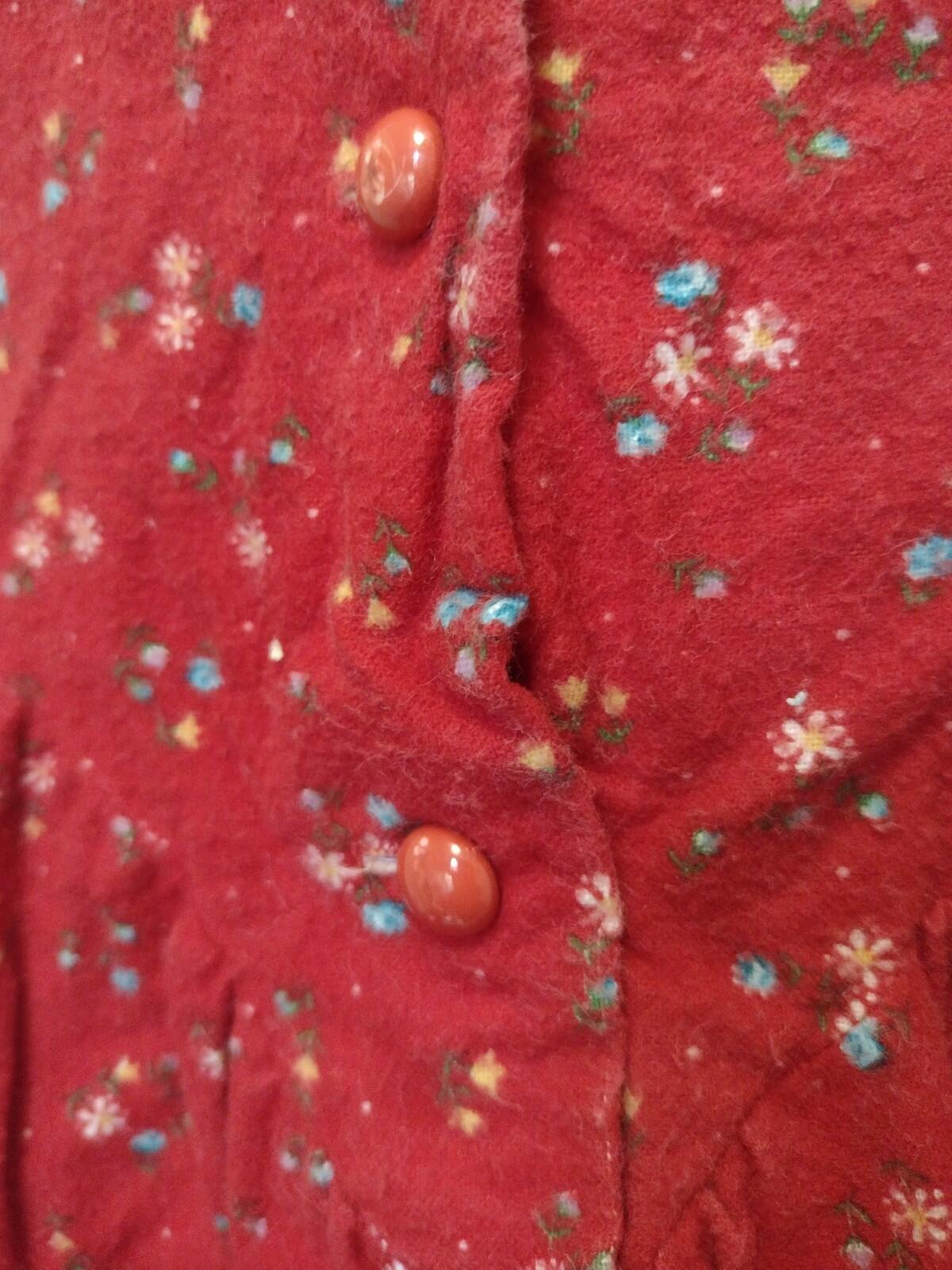 VTG 70s Avon Fashions Red Floral Prairie Dress flannel 7/8