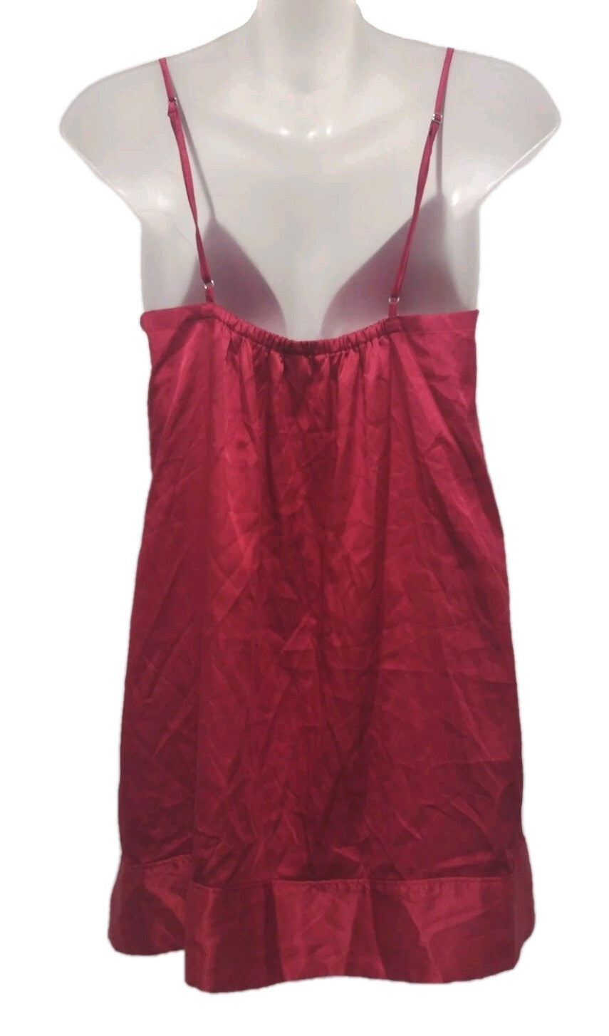 Victoria's Secret Satin Chemise Slip Dress M Red Coquette Bow Look Babydoll