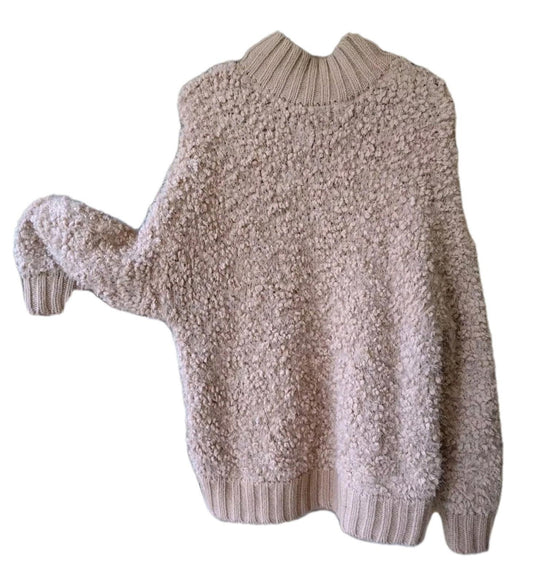 Express Teddy Bear Sweater Tan Mock Neck Soft Cozy Sweater Size S