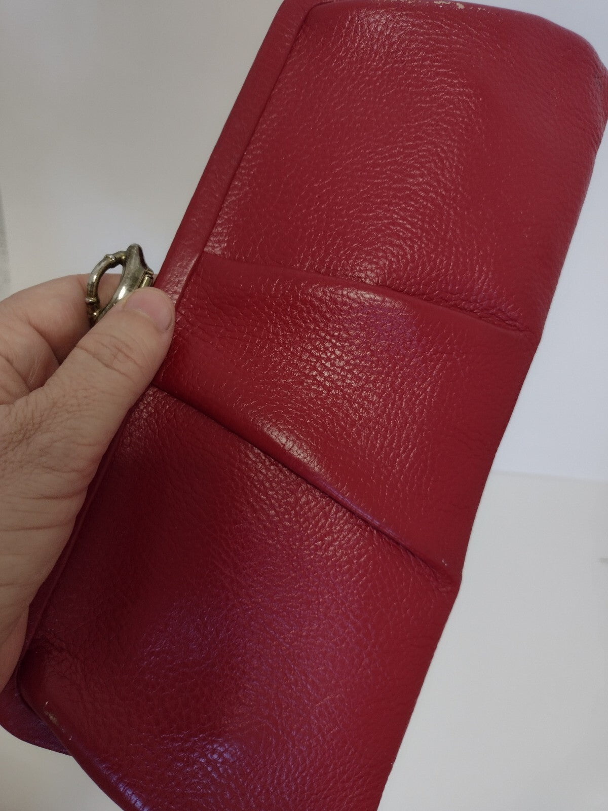 Vintage Red Pebbled Leather Clutch Purse Envelope Handbag Falcon Zip Classic