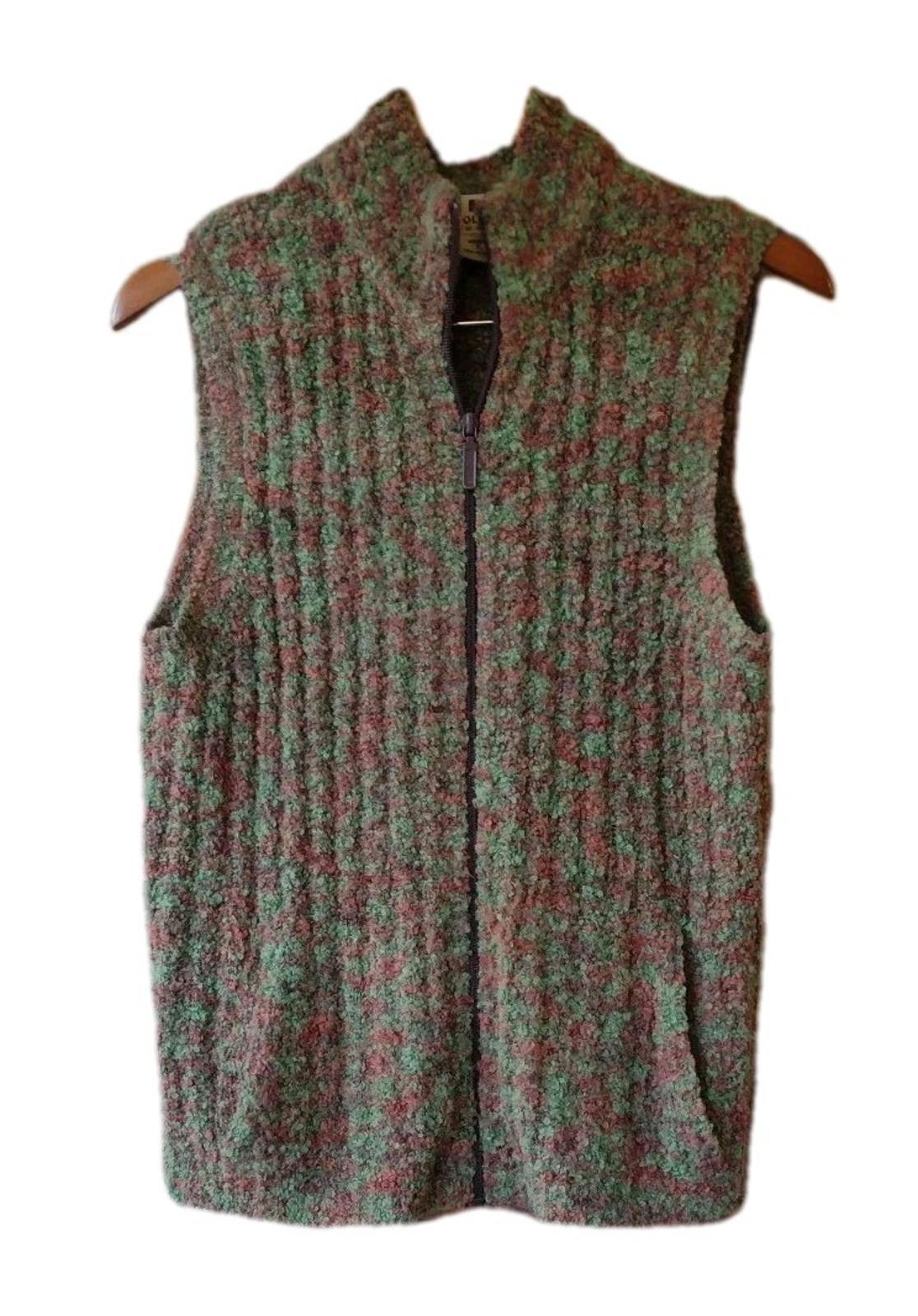 Woolrich Sweater Vest Popcorn Knit Boucle Women's S Green Brown Zip Wool Blend
