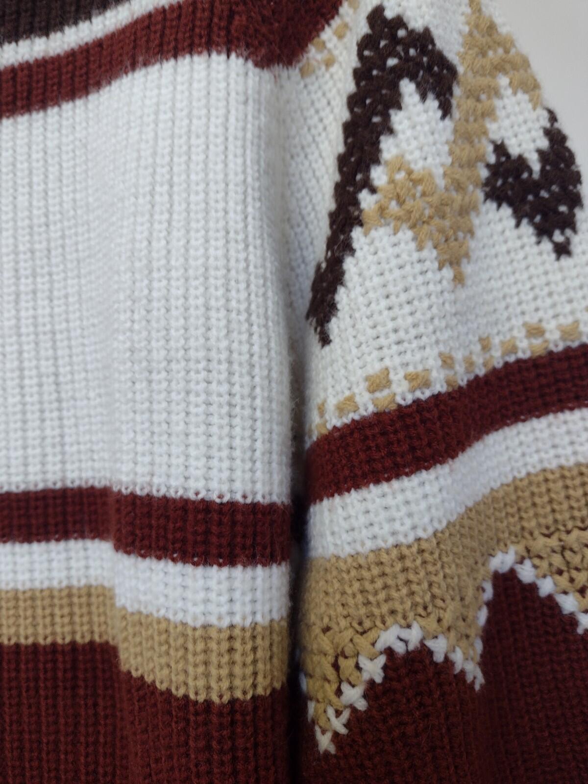 VTG 70s Studio One Campus Christmas Sweater L Brown Tan Reindeer Felt Applique