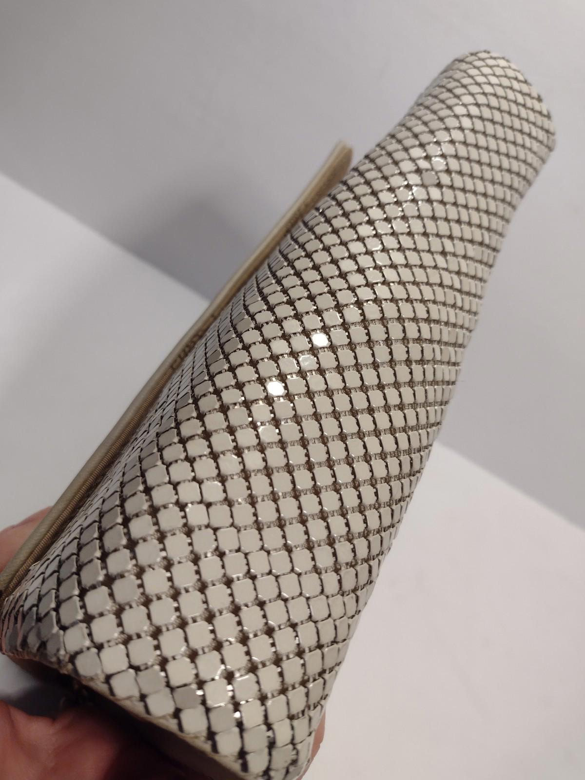 Vintage Whiting & Davis Mesh Clutch Shoulder Bag Beige Leather Hong Kong