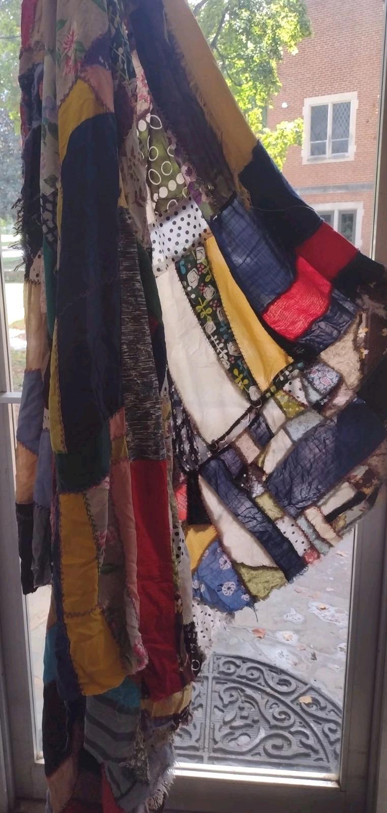 Vintage Crazy Quilt Topper 10x6 ft 1930s–50s Patchwork Curtain Panel Potential