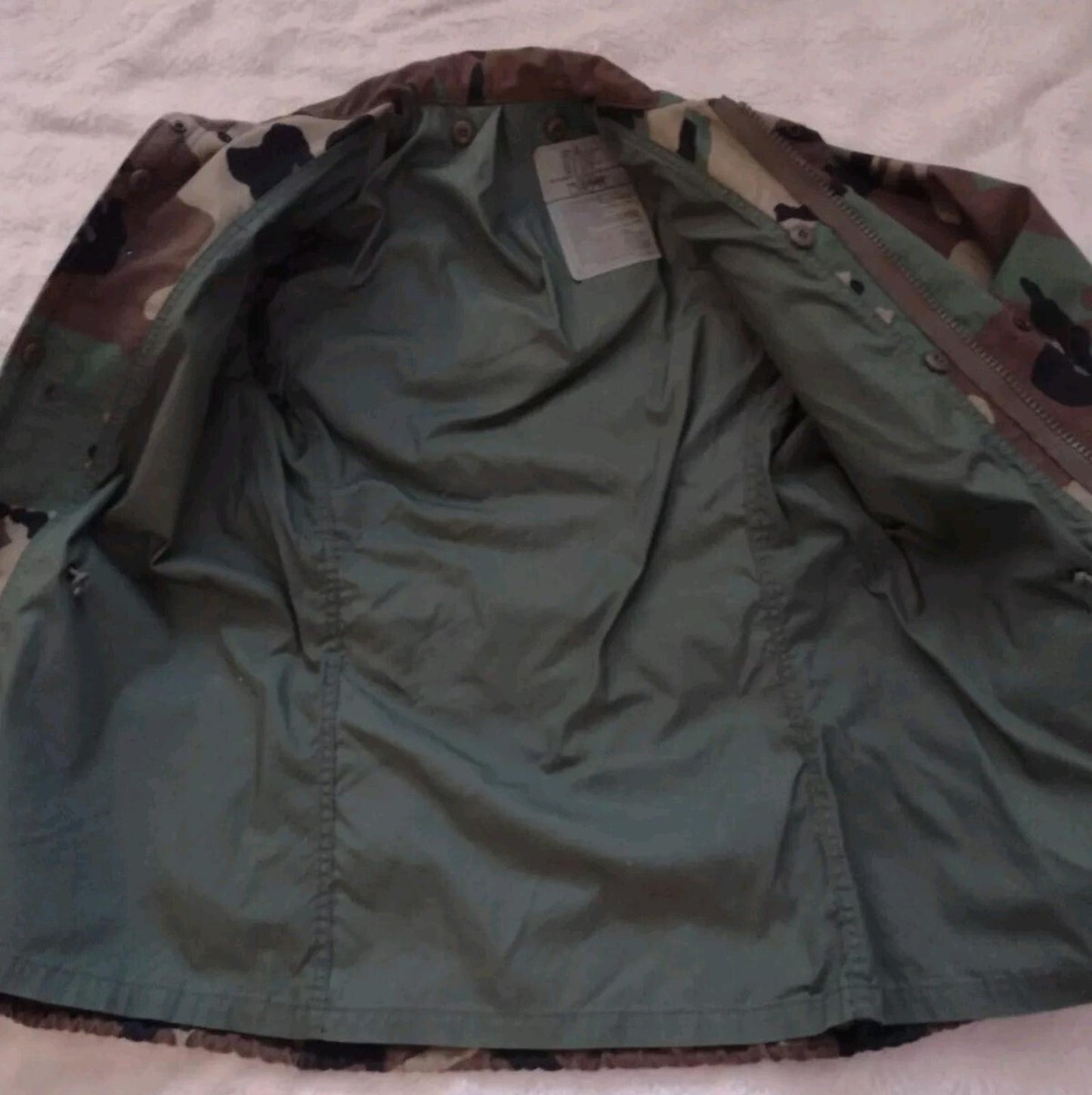1989 US Military Cold Weather Coat XS-Long Camo YKK Zip Hood McQuinn Label
