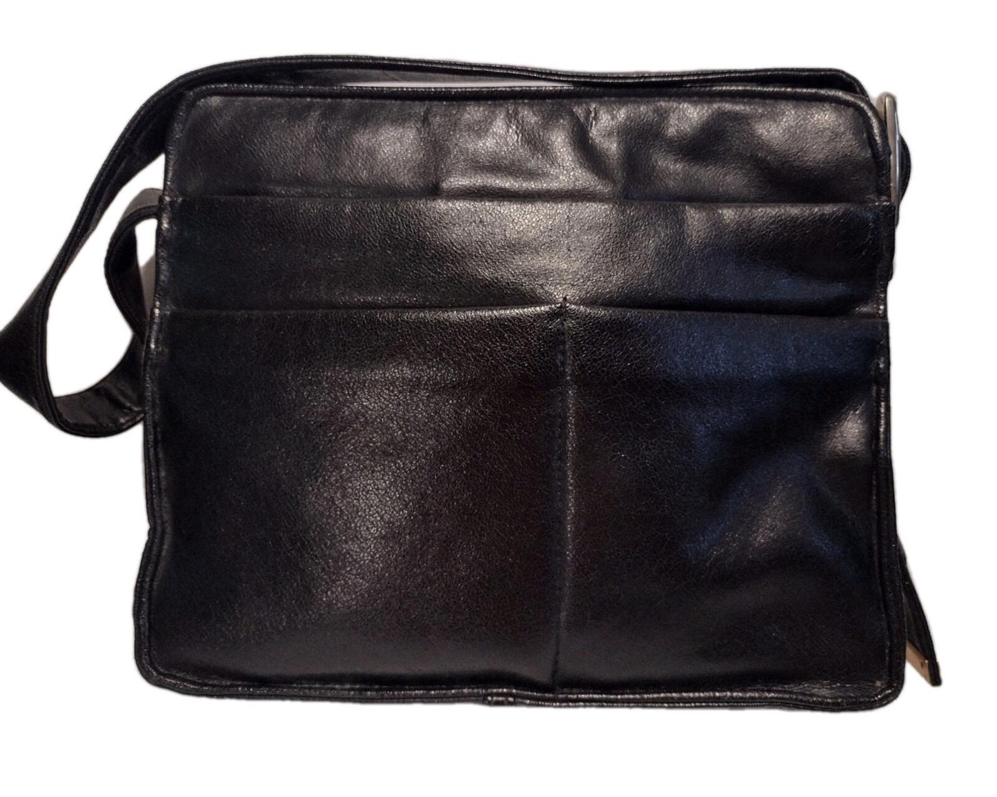 Vintage 60s Theodor Black Leather Shoulder Bag With Foldout Organizer