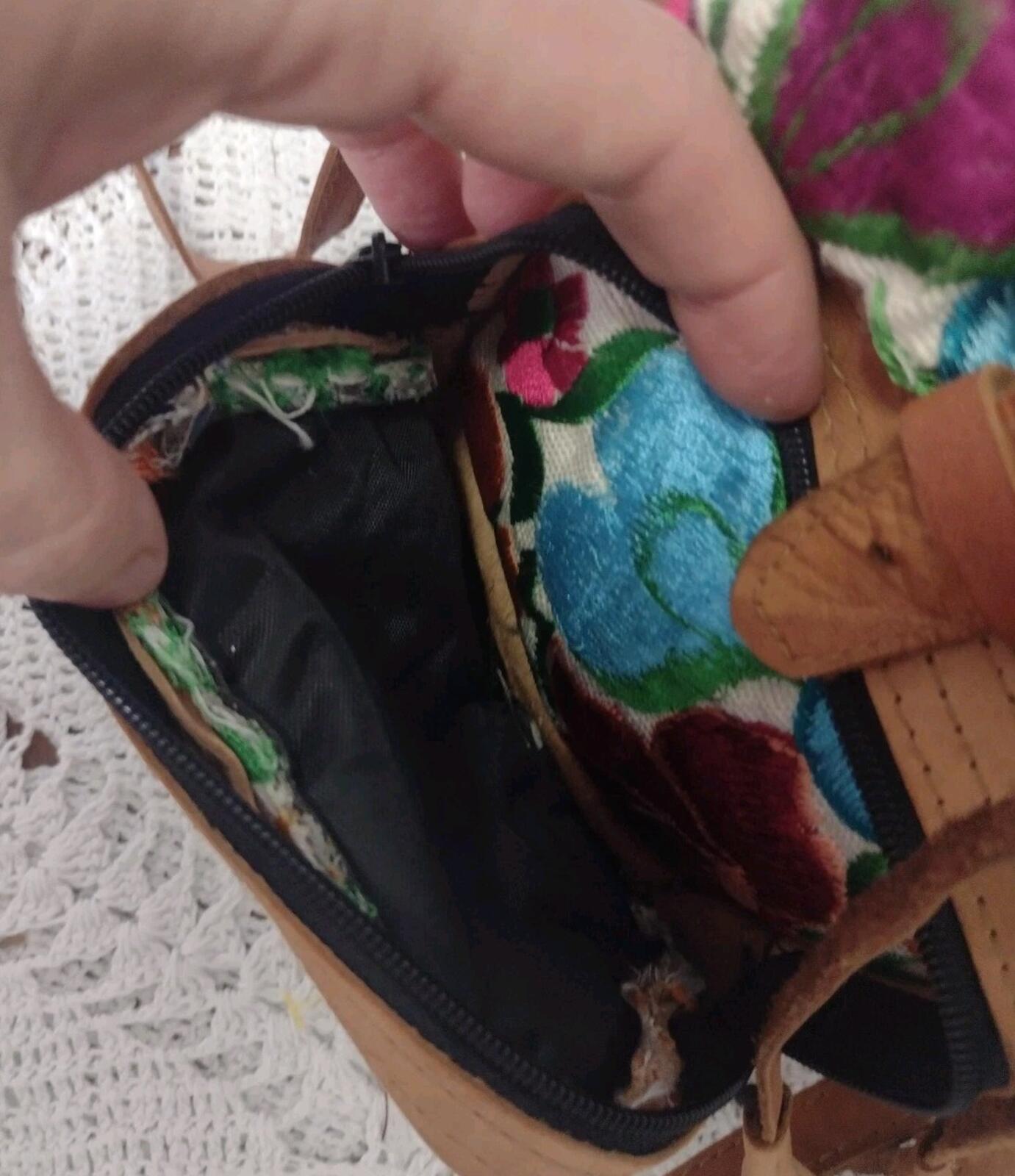 Vintage Handmade Embroidered Floral Leather Mini Backpack Boho Folk Art